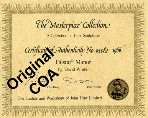 Falstaff's Manor by David Winter Certificate