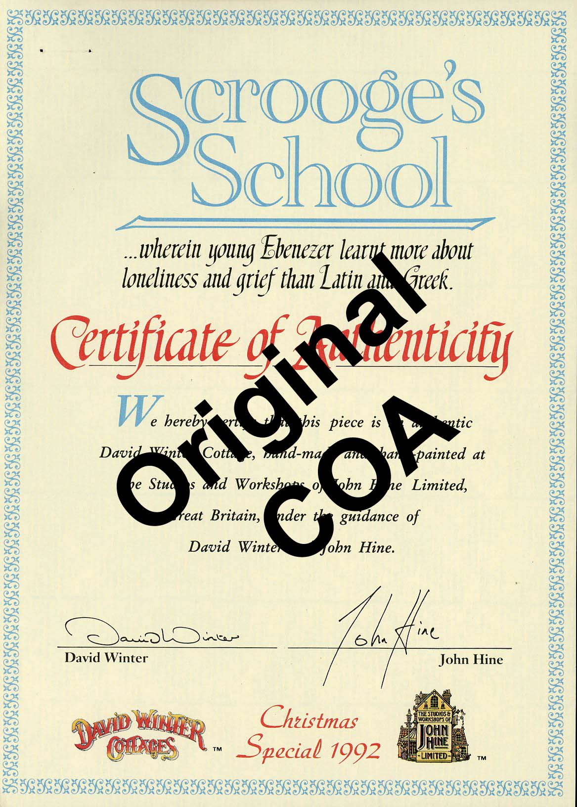 Scrooge's Scool Certificate